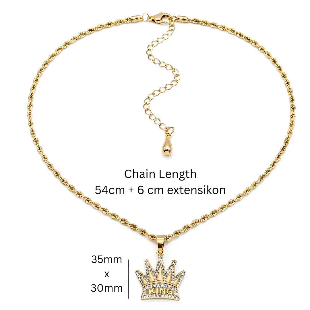 18K Gold Filled King Crown Pendant Necklace with 60cm Rope Chain